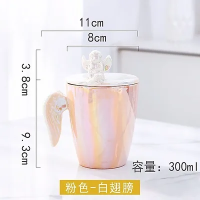 Creative Angel Ceramic Mugs with Lid Porcelain cup with pearl glaze