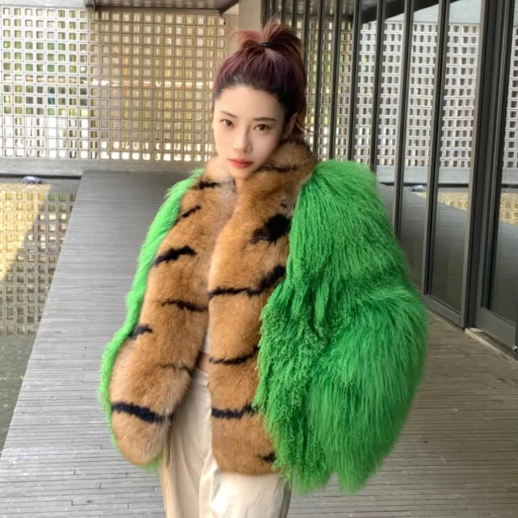 New Style 100% Real Mongolian Fur Coat Lamb Wool Fur Jacket Women Sexy Elegant Winter