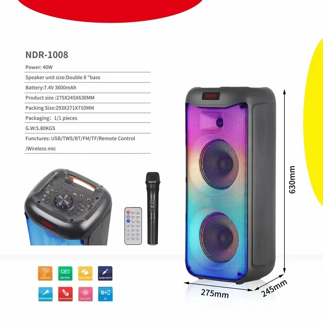 8-inch New High-power Heavy Subwoofer Loud Speaker Portable Trolley Speakers Wireless Square Dance Dual Outdoor Speaker