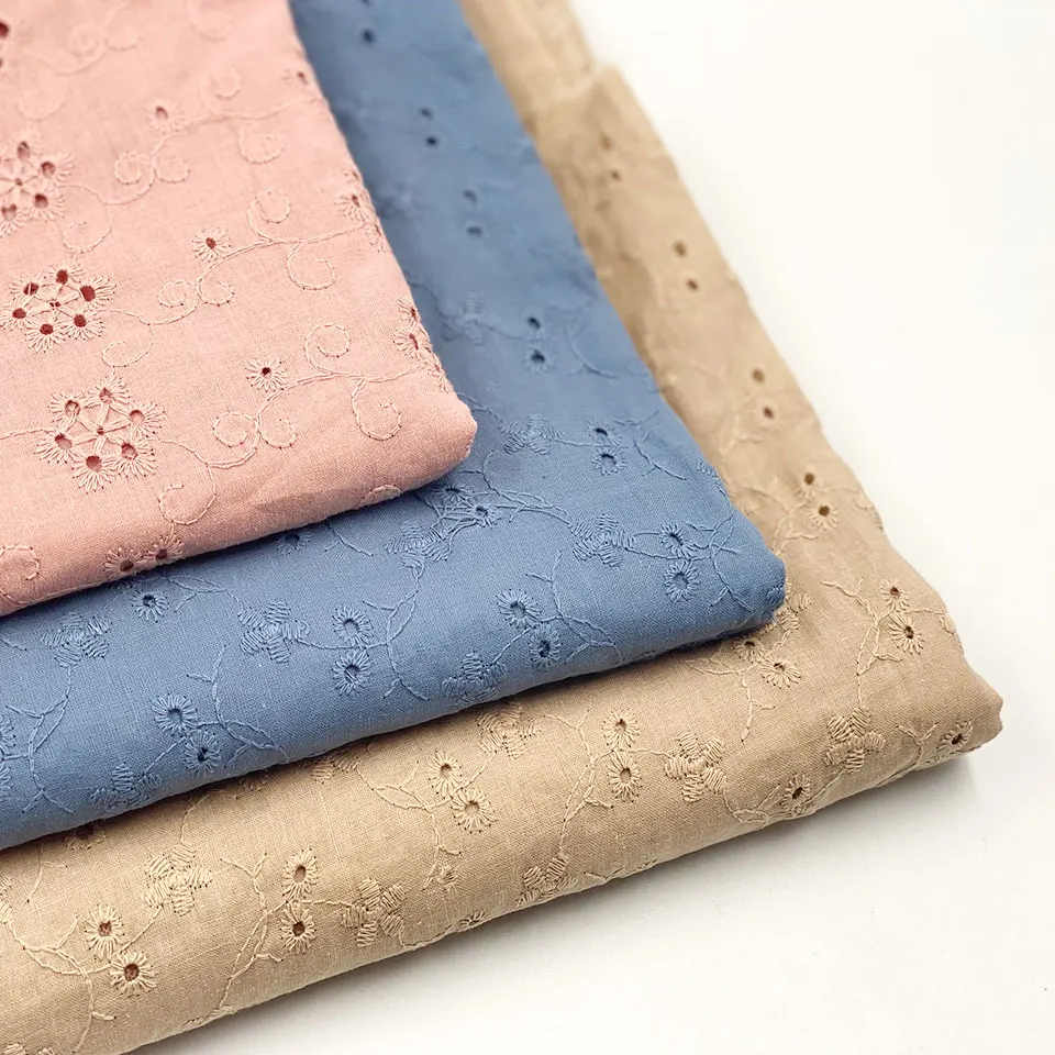 Hollow out woven french guipure fancy style plain dyed colorful 95gsm 60s voile cotton embroidery fabric