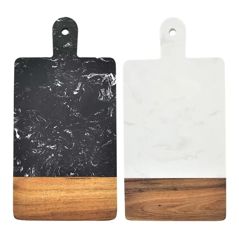 Kitchen 2 In1 Acacia Wood And Marble Chopping Board For Fruit Bread Cheese Steak