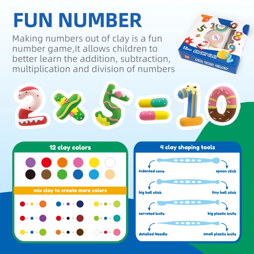 Funny Number Set Clay help kids know number air dry clay paly education way