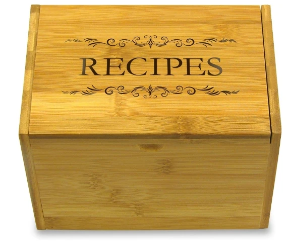 Recipe Box with RECIPES Printed on Lid Bamboo recipe card dividers Perfect gift for wedding or anniversary