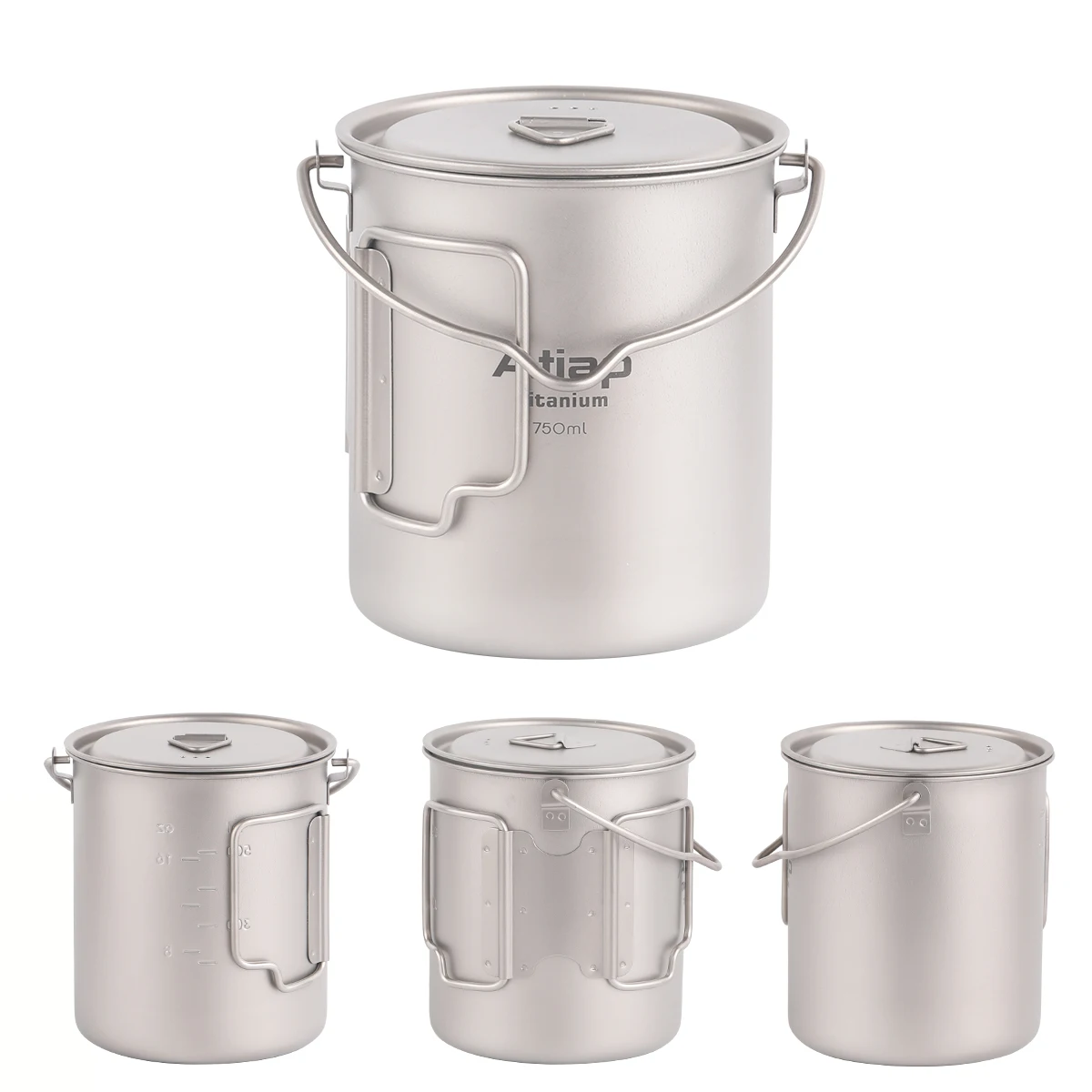 2 Pieces set Titanium Pot Lightweight Titanium 750ml Pot with Folding Spork Water Cup for Outdoor Camping Hiking Backpacking