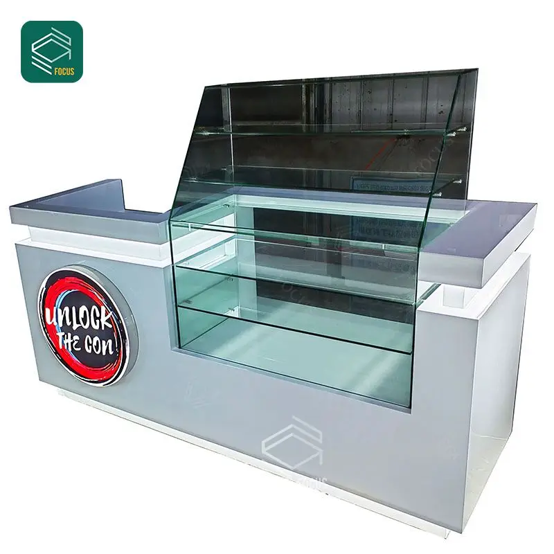 Customized Display Counter Wooden Glass Display Cabinet Hookah Dispensary Tobacco Display Cabinet
