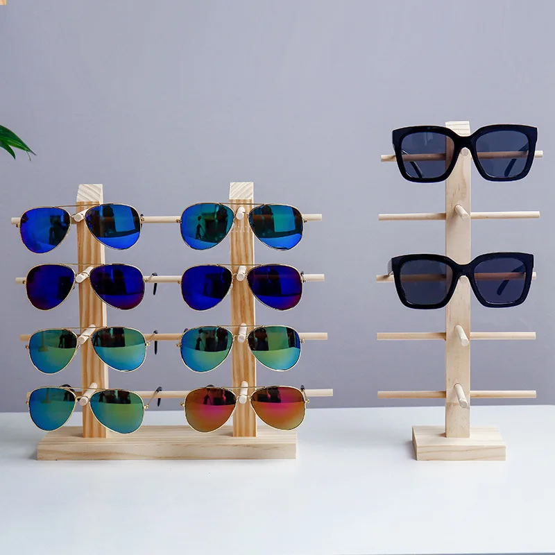 Solid wood sunglasses glasses floor display stand pine myopia glasses frame sunglass display case retail
