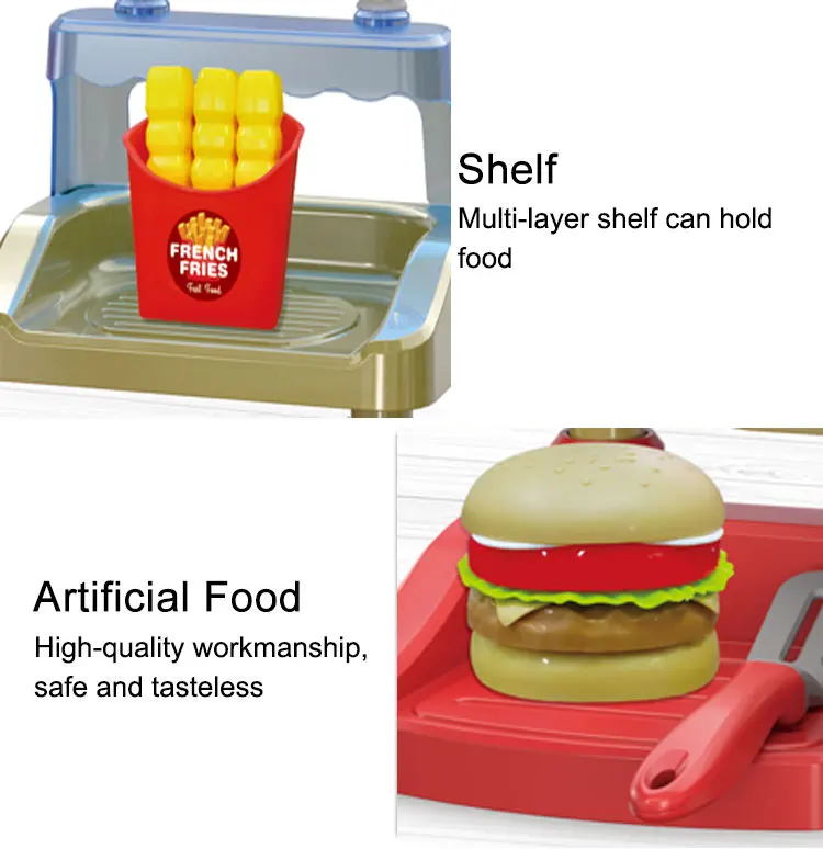 Kids play house kitchen cooking games cute fast food coffee machine burger table ordering table toys