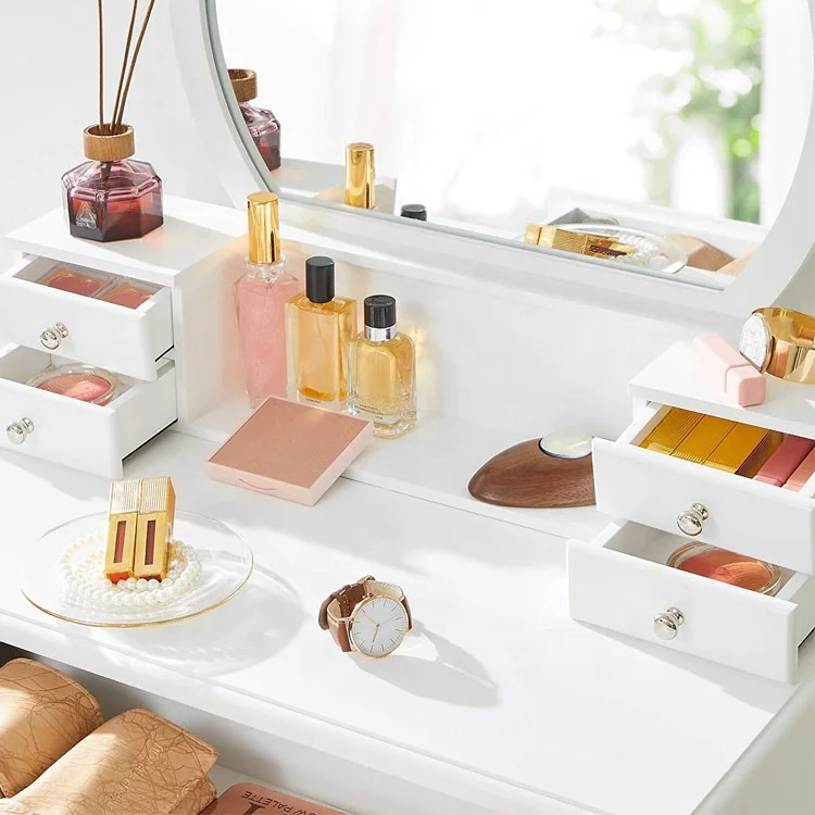 Wholesale modern european simple bedroom dressing table chair in white with mirror and stool