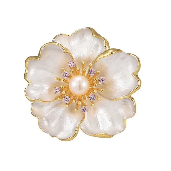 Luxury Diamond Jewelry Brooches Accessories Zircon Pearl Flower Gold Royal Brooch For Women