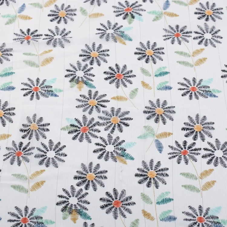 Spring summer fresh cute design silver lurex glitter chiffon fabric printed with leaves and small flower for dresses