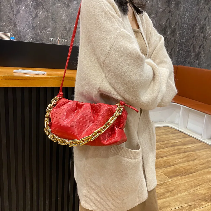 Women Tote Pleated Cloud Handbags Gold Chain Shoulder Bag Luxury Pure Color Ruched Hobos Lady Dumpling Wrinkled Crossbody Bags