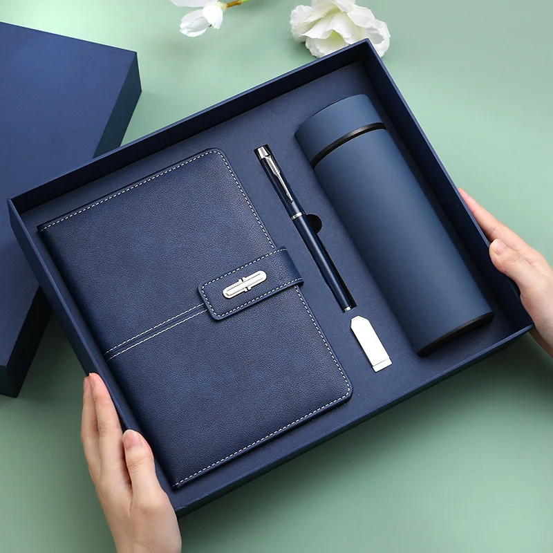 business kraft a5 diary spiral stone paper pu leather promotional custom journal binder gift set notebook and pen with logo