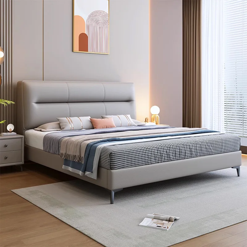 Soft Cat Paw Skin bed Bedroom Furniture Modern Queen/King Size Bed Frame Design Nappa Leather Upholstered Beds For Home Hotel