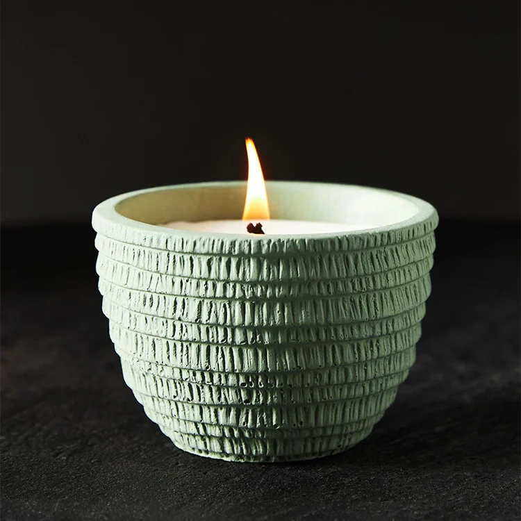Hot sale matte embossed scented candle gift home decor ceramic candle container cement wholesale candle vessels