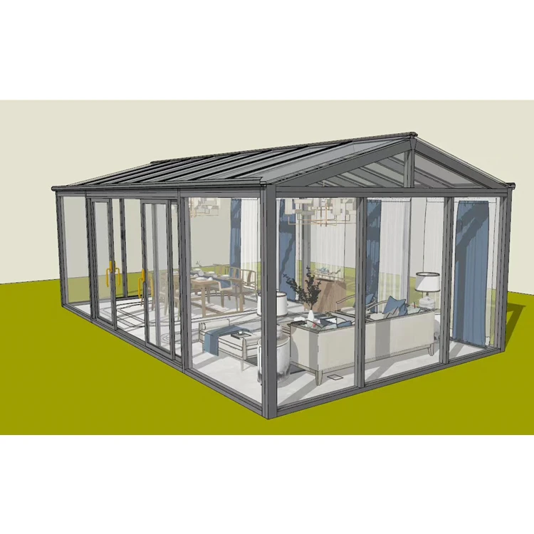 Prefabricated 4 Season Free Standing Veranda Aluminium Insulated Curved Glass Conservatory Sunroom & Glass House For Solarium On