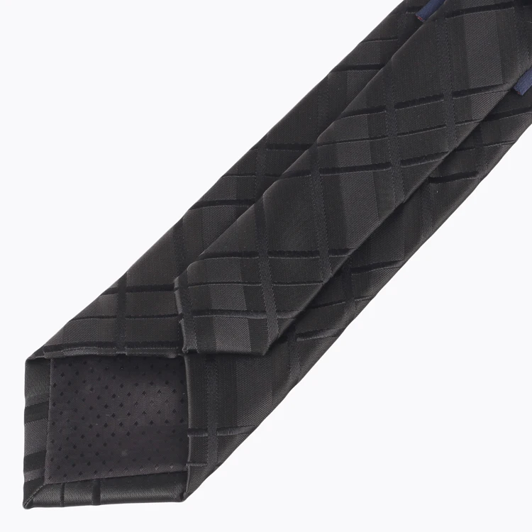 100% Polyester Jacquard Custom Black Grid Pattern Hand Made Ties For Party Microfiber Necktie For Men
