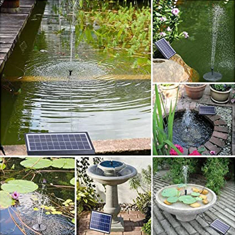 Solar Fountain Pump 5W Panel with Battery Backup Solar Water Pump Floating Fountain, 6 Nozzles, for Bird Bath