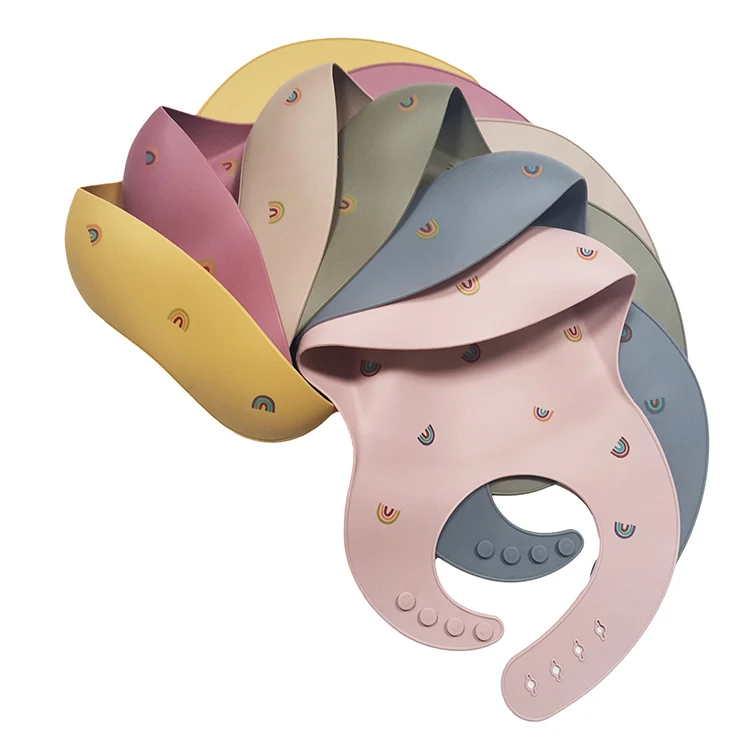 
CFT Top Customised Rainbow Pattern Private Label Silicone Baby Bib 