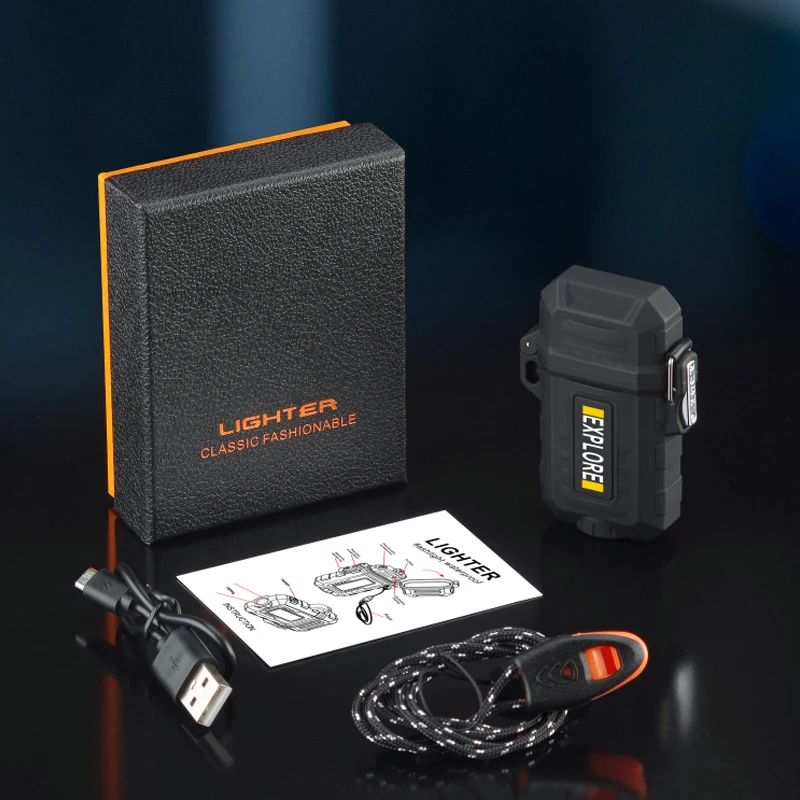 Outdoor multifunction rechargeable electric arc plastic lighter with lamp