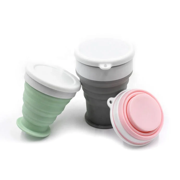 Travel Collapsible Silicone Coffee Cup Portable Foldable picnic Mug Folding Camping Cup with Lid
