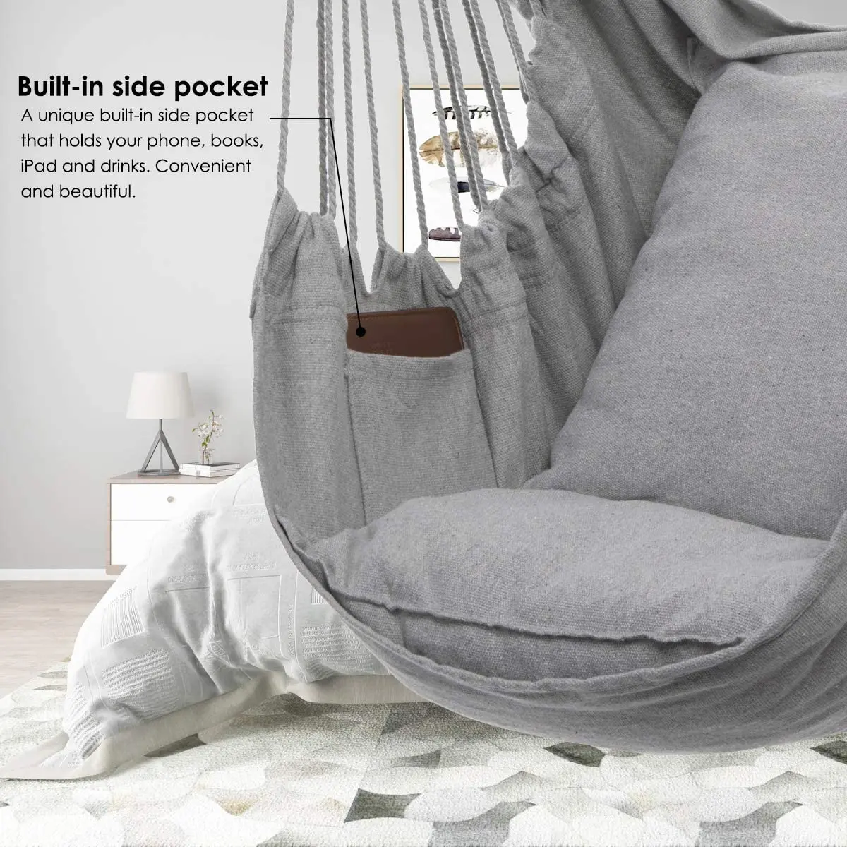 Hammock Hanging Chair with 2 Seat Pillows  garden outdoor hammock camping with wooden chair hammock