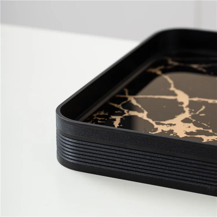 Hotel custom size black glass serving trays home decor rectangular mirror vanity wedding tea marble tray with handle