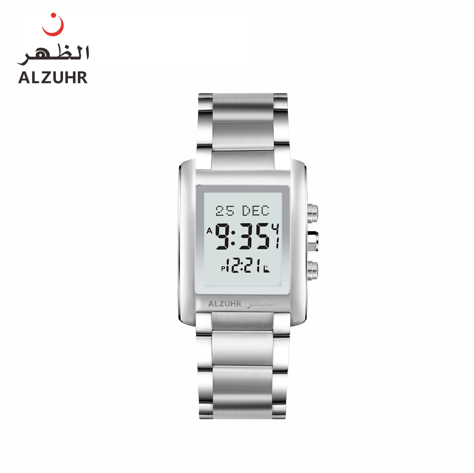 Brand New World Prayer Times Rectangle Stainless Steel Alfajr Watch With Qibla Compass