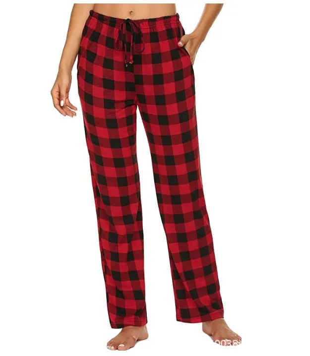 Customize Cotton Red Plaid Sleeping Bottoms Soft Women Casual Pajama Trousers Bottom Plaid Pants