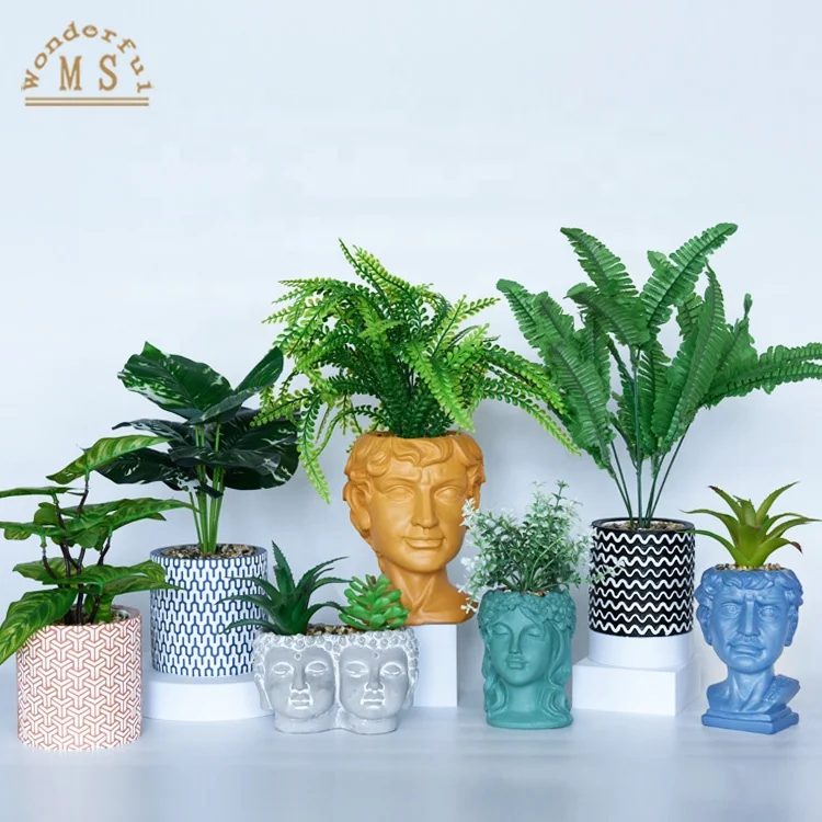 Euro Style Decoration Cement Flower Pots Desktop Decoration Head Retro Vase Accessories Ornament Home Decor Greek Statue Pot