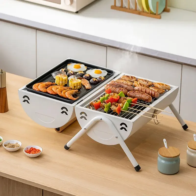 In Stock Multi-functional Adjustable Metal Portable MINI BBQ Smoker Charcoal BBQ Grill for Outdoor Hiking Picnic