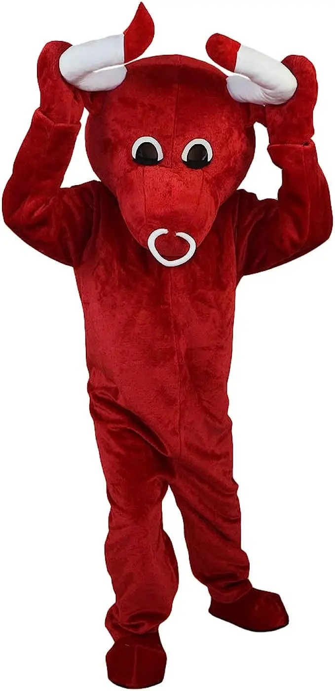 Funtoys Red Cow Bull Bison Mascot Costume for Adult Cartoon Animal Role Play for Holiday Feast Party Game