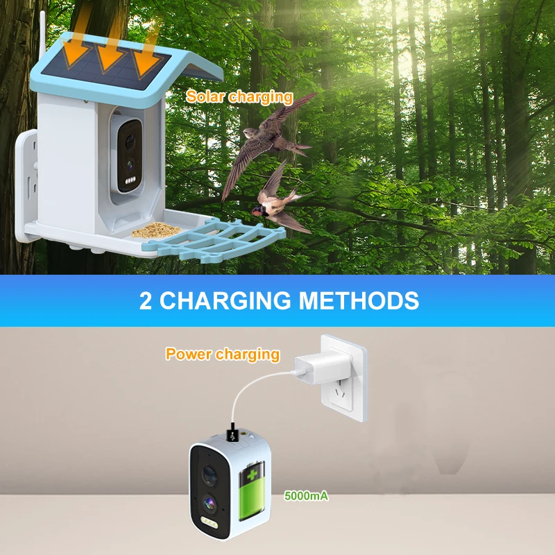 Smart Bird Videos Motion Detection Camera with Solar Panel Wifi Wireless 4MP HD Bird Watching Camera Auto Capture Bird Feede
