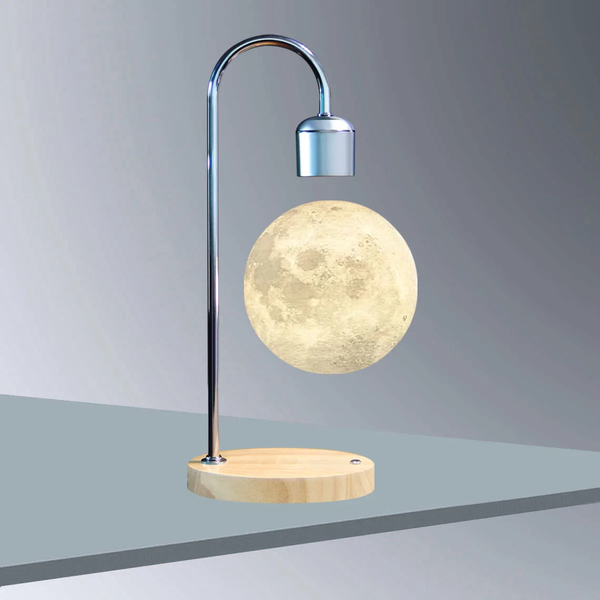Floating Bulb Desk Lamp Levitating Bulb Night Light Minimalistic Magnetic Bulb Lamp with Wireless Phone Charger in Silver