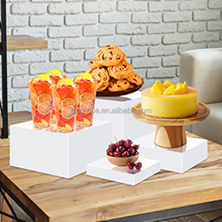 SHP White Buffet Acrylic table Riser Cube Display Nesting Risers Square Food Pedestal Box Display