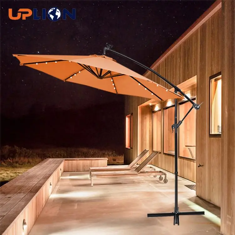 Uplion 3.5M Patio Side Parasol With 24 Pcs Led Sunshade Cantilever Outdoor Solar Led Lighting Parasol Umbrella