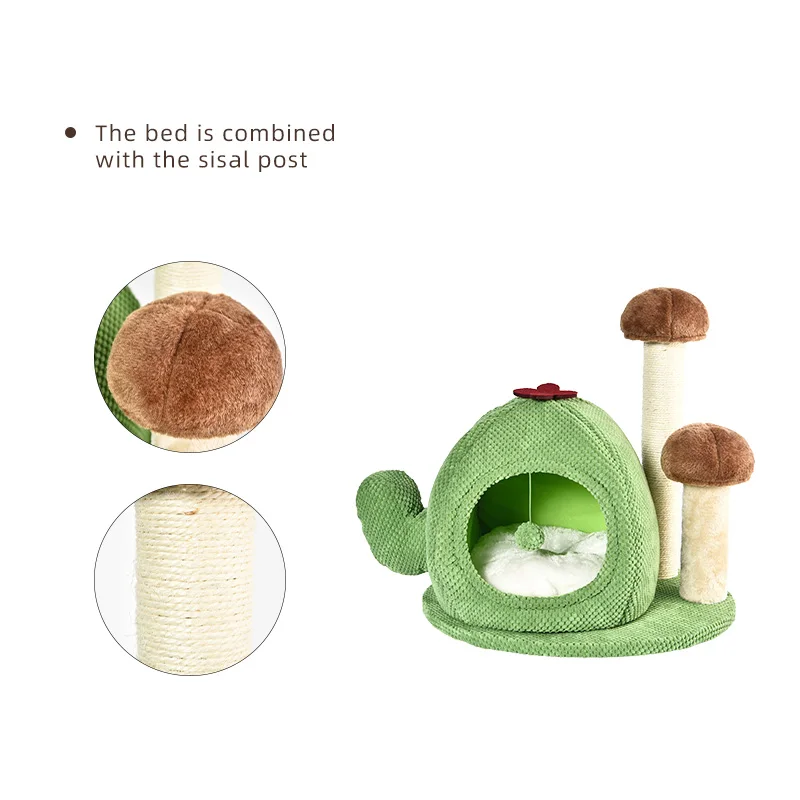 Cactus Series Cat Scratch Post Soft Cozy Chenille Fabric Cactus Cat Tree Bed