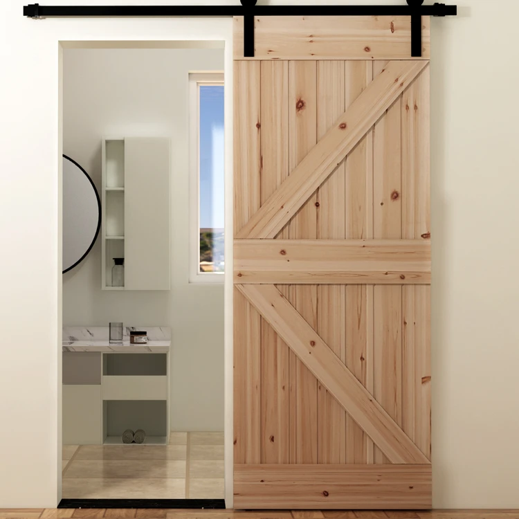 Factory direct supply wholesale barn door hanging rail push-pull sliding door track slide rail wooden door for toilet bathroom