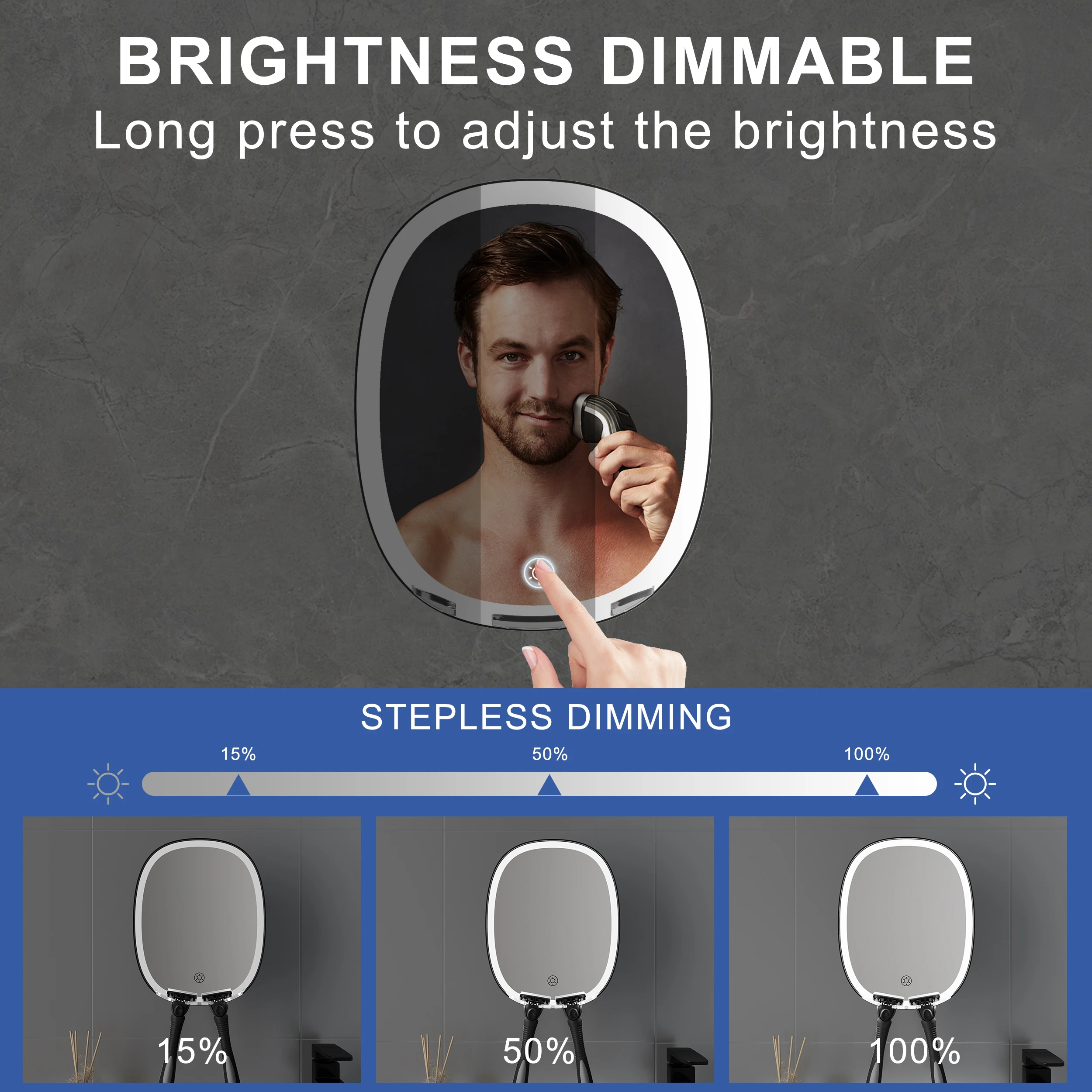 Brightness Adjustment For Shaving And Makeup With Led Light Shatterproof Anti Fog Fogless Bathroom Shower Mirror With Light