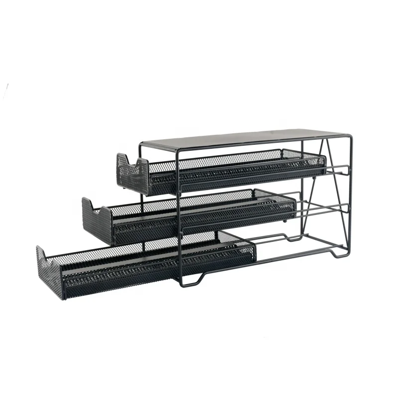 Black Coffee Accessories Holder 3 Tier Metal Mesh Coffee Capsule Holder Drawer Nespresso Coffee Pod Box