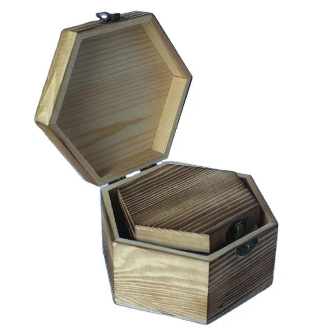 Solid wood retro hexagonal wooden box Pine Gift packing Jewelry box