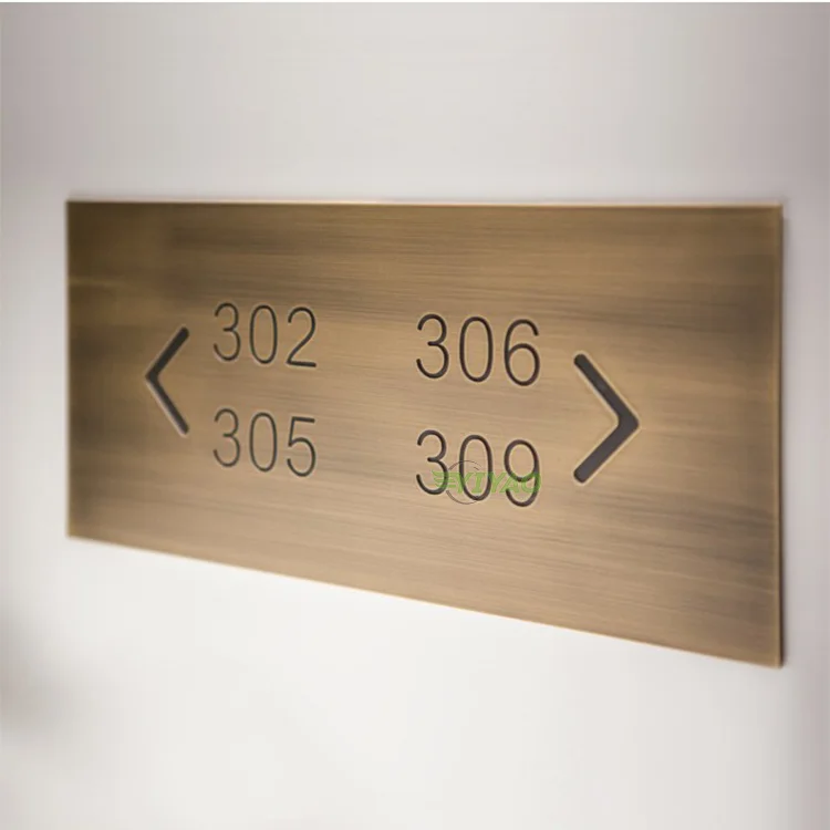 YIYAO direction vintage copper wall mount stainless steel door metal custom hotel sign brass number plate