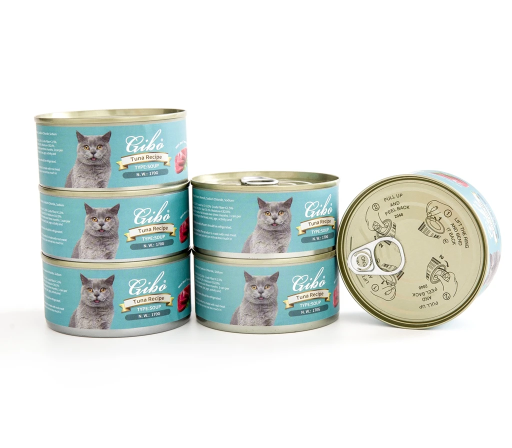 Factory Supply GIBO Brand High Quality Cat Canned Food Shreds in Gravy Treats Meat Pet Snack Tuna Flavor 170g