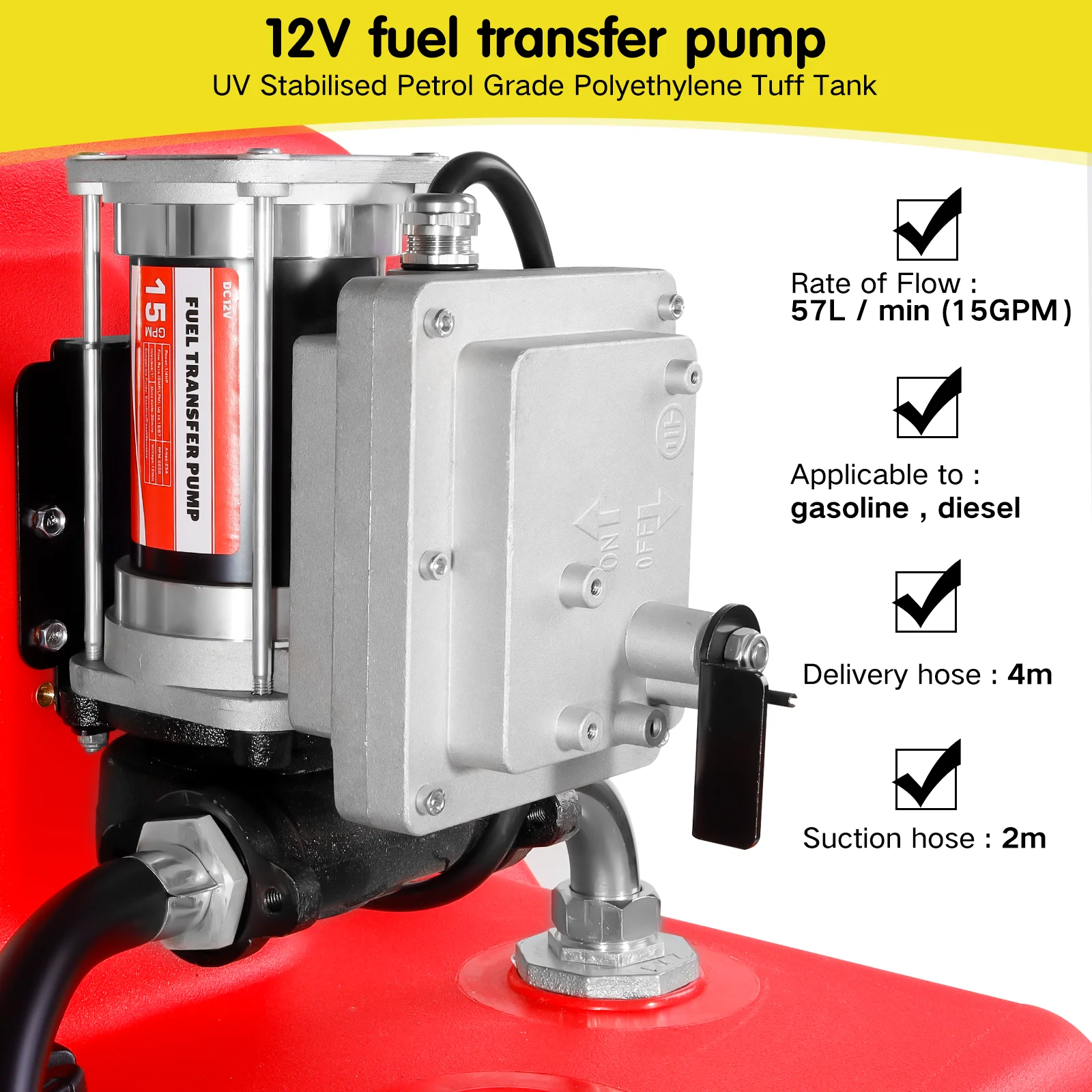 32 Gallon Fuel Caddy Tank With Pump Portable Gasoline Fuel Tank with 12V Electric Fuel Transfer Pump for Gasoline Diesel Oil