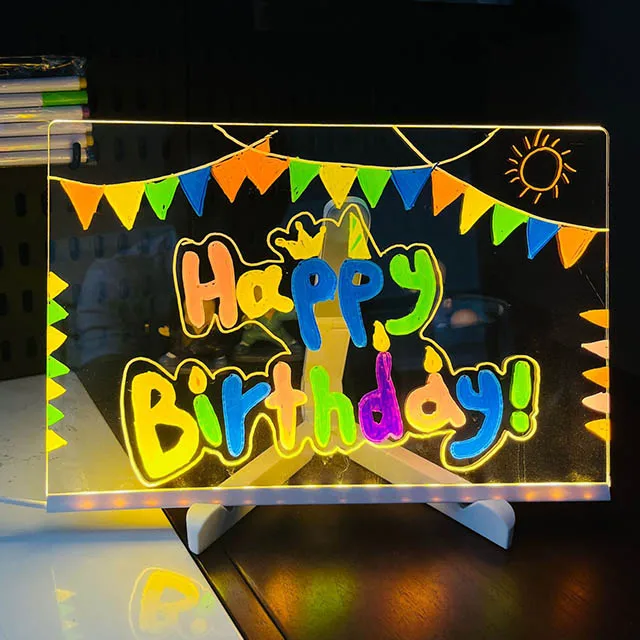 Erasable Luminous Acrylic Children Drawing Board Kids Gifts creative led night light USB LED message notepad writing board