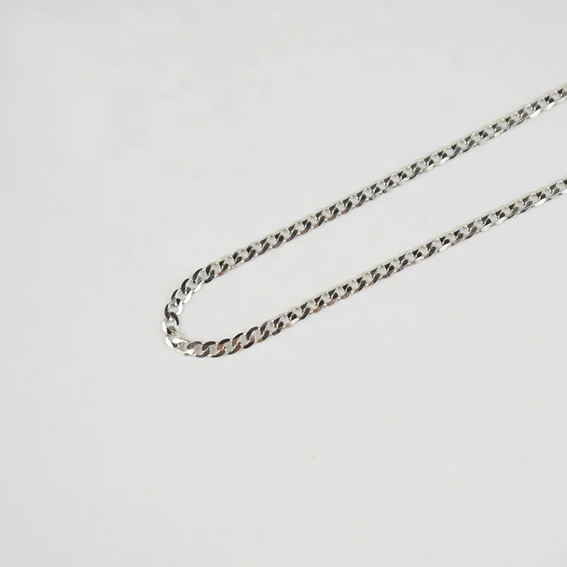 Dainty Facets Pure Silver Curb Chain Thick Long Necklace Jewellery Flat 2/3/4MM 100% 925 Sterling Silver Cuban Chain for Men