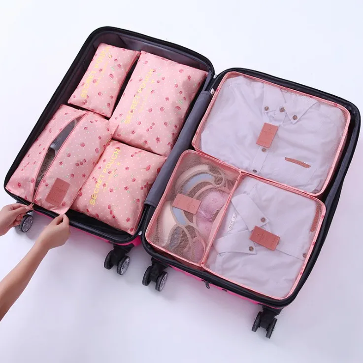 7pcs Travel Luggage Organizer Storage Bag Set  Clothes Underwear Socks Packing Cubes Travelling Bag