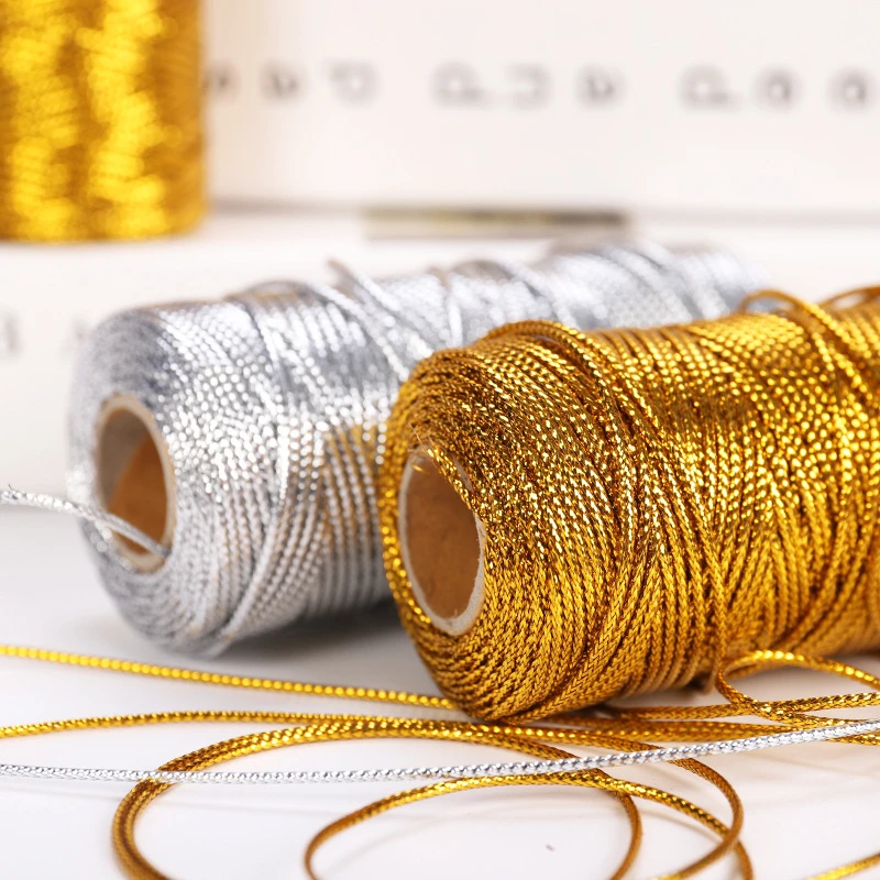 1.5mm gold and silver wire tag line 16 strands flat hollow gold wire gift wrapping rope