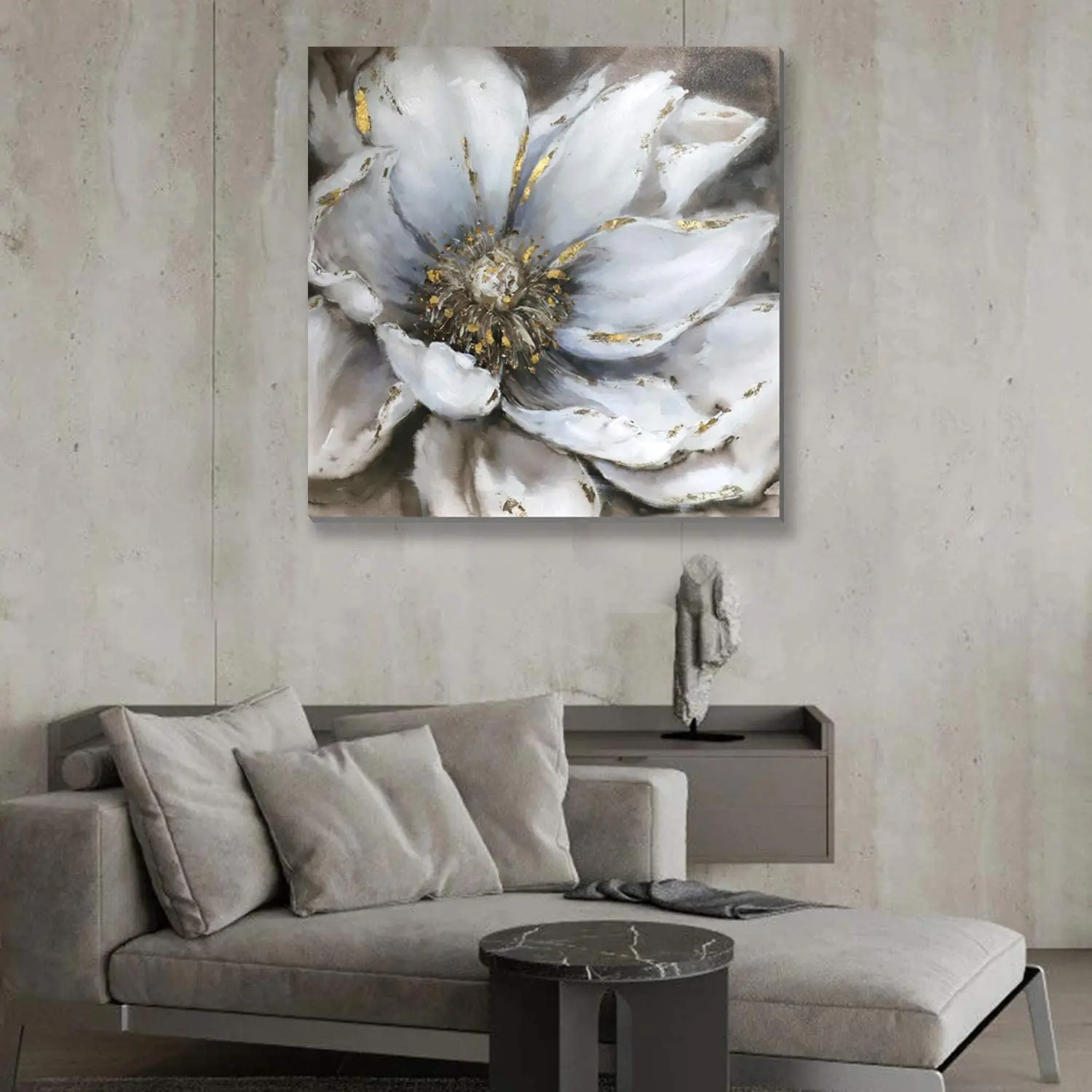 Living Room Bedroom Decor Large Black And White Flower Dark Grey Gold Floral vintage oil painting pictures of flowers