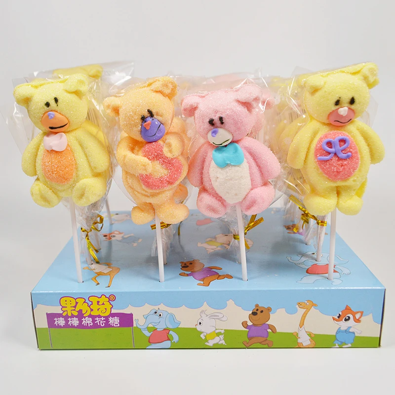 Candy Manufacture 35g Cartoon Animals Shape Marshmallow Soft Candy Lollipop