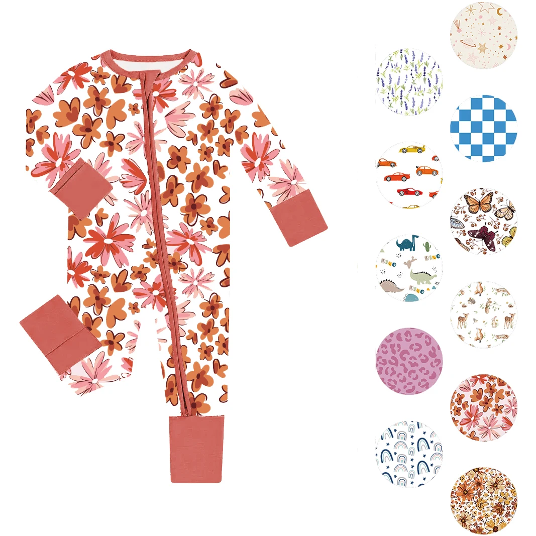 Custom Daisy Buds Bamboo Baby Floral Romper Baby Baby Zipper Jumpsuit